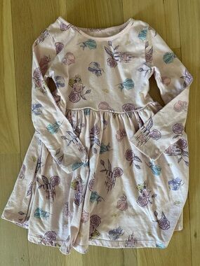 Girls Pink Disney Princess Print Long Sleeve Dress